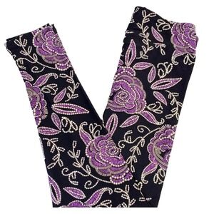 LuLaRoe Womens Leggings Size TC Black Purple Floral Roses Western Tall Curvy NWT
